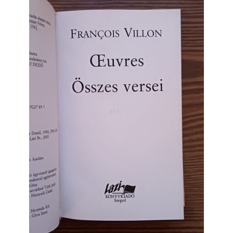 Francois Villon: Francois Villon összes versei-Oeuvres