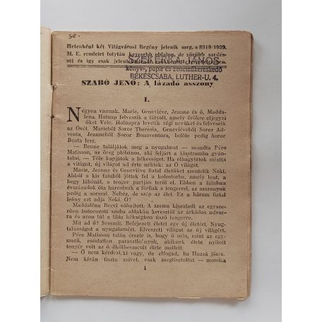 Szabó Jenő: A lázadó asszony (Világvárosi regények 728.)