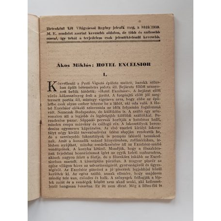 Ákos Miklós: Hotel Excelsior (Világvárosi regények 795.)
