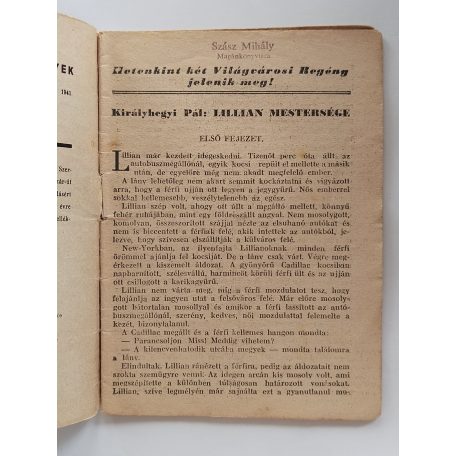 Királyhegyi Pál: Lillian mestersége (Világvárosi regények 879.)