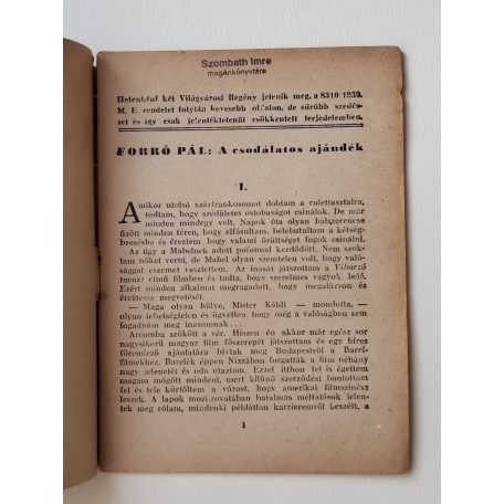 Forró Pál: A csodálatos ajándék (Világvárosi Regények 720.)