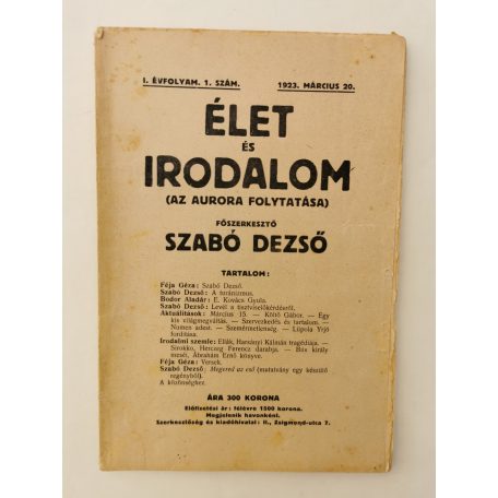 Szabó Dezső (szerk.): Élet és Irodalom I. évf. 1. sz. - 1923. március