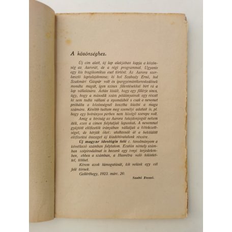 Szabó Dezső (szerk.): Élet és Irodalom I. évf. 1. sz. - 1923. március