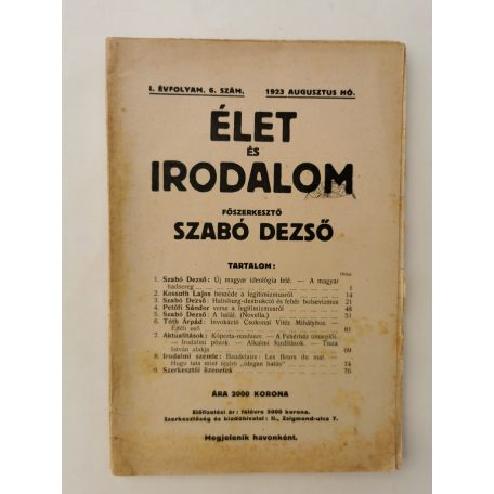 Szabó Dezső (szerk.): Élet és Irodalom I. évf. 6. sz. - 1923. augusztus