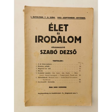 Szabó Dezső (szerk.): Élet és Irodalom I. évf. 7-8. sz. - 1923. szeptember-október