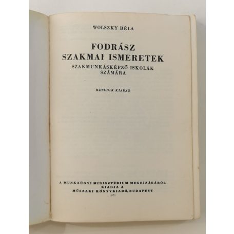 Wolszky Béla: Fodrász Szakmai Ismeretek