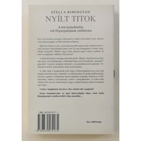 Stella Rimington: Nyílt titok - A brit kémelhárítás volt főigazgatójának emlékiratai