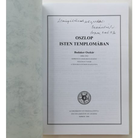 Zoltán László: Budaker Oszkár - Oszlop isten templomában