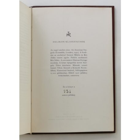 Theodore Dreiser: Amerikai tragédia (Bibliofil sorszámozott bőrkötés, Helikon Klasszikusok!)