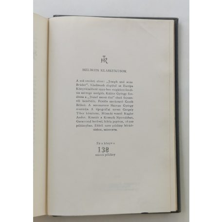 Thomas Mann: József és testvérei (Bibliofil sorszámozott bőrkötés, Helikon Klasszikusok!)