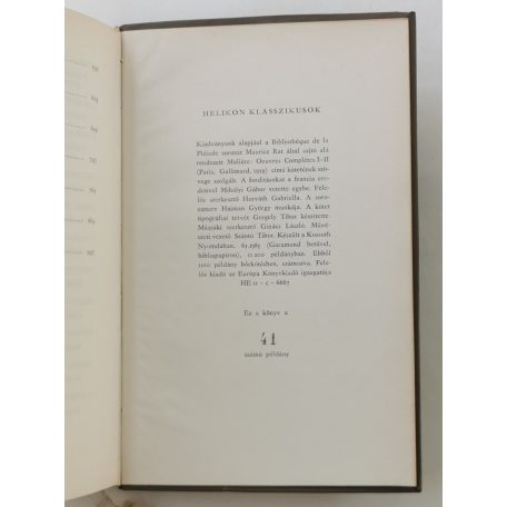 Molière: Molière összes színművei 2. kötet (Bibliofil sorszámozott bőrkötés, Helikon Klasszikusok!)