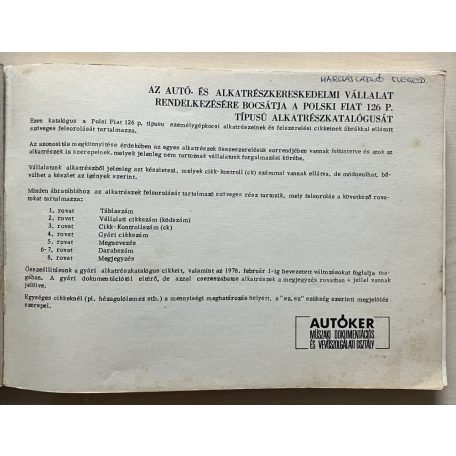 Polski Fiat 126 p személygépkocsi alkatrészkatalógusa