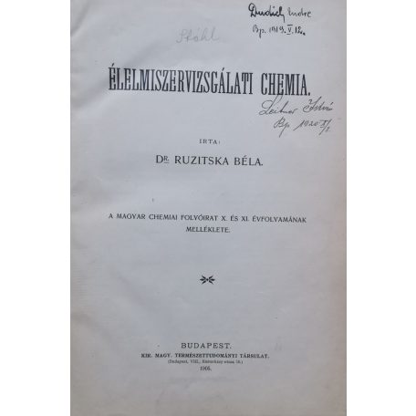 Ruzitska Béla, Dr: Élelmiszervizsgálati Chemia
