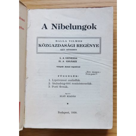 Balla Vilmos: A Nibelungok (Balla Vilmos közgazdasági regénye két részben)