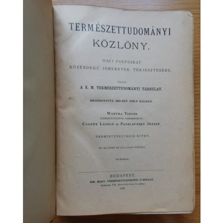 Csopey-Paszlavszky-Wartha: Természettudományi közlöny 1902. (34. kötet)