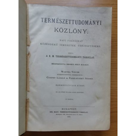 Csopey-Paszlavszky-Wartha: Természettudományi közlöny 1903. (35. kötet)