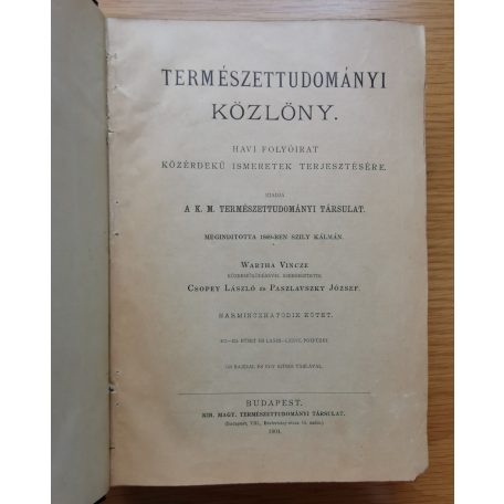 Csopey-Paszlavszky-Wartha: Természettudományi közlöny 1904. (36. kötet)