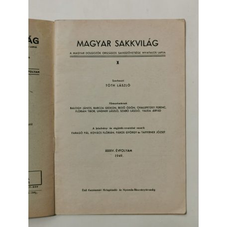 Magyar Sakkvilág XXXIV. évf. 12. sz. - 1949. december