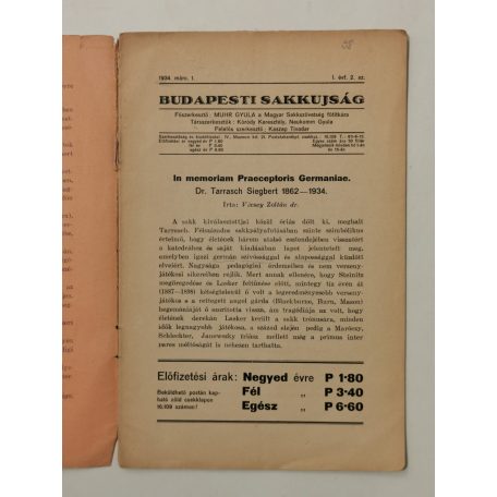Budapesti Sakkujság I. évf. 2. sz. - 1934. március 1.