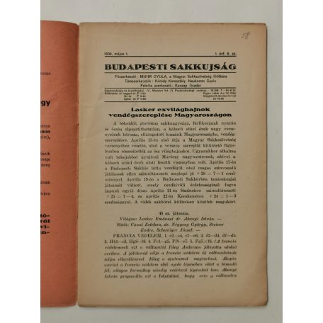 Budapesti Sakkujság I. évf. 6. sz. - 1934. május 1.