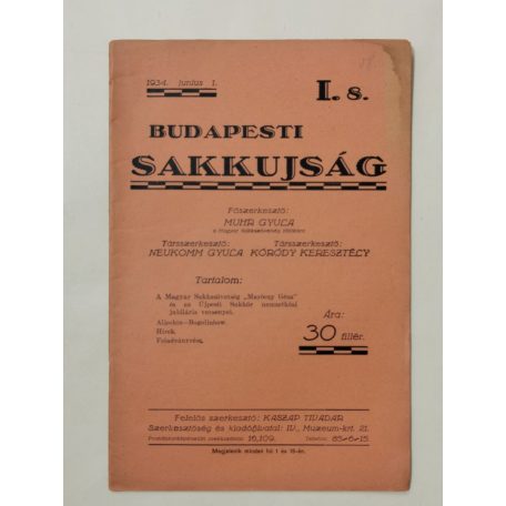 Budapesti Sakkujság I. évf. 8. sz. - 1934. június 1.