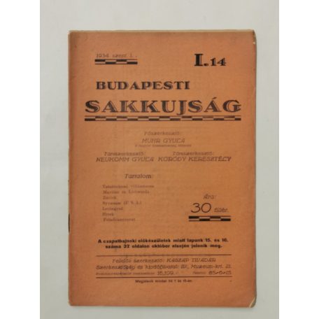 Budapesti Sakkujság I. évf. 14. sz. - 1934. szeptember 1.