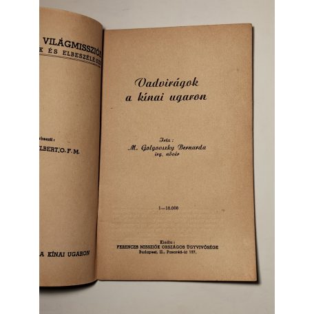 M. Golgovszky Bernarda: Vadvirágok a kínai ugaron (Ferences Világmissziók 10.)