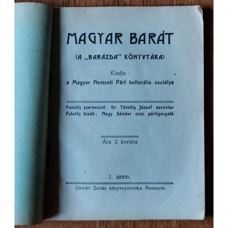 Magyar Barát - A Barázda Könyvtára 1. szám