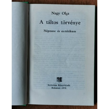 Nagy Olga: A táltos törvénye (népmese és esztétikum)