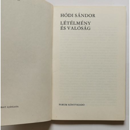 Hódi Sándor: Létélmény és valóság (Dedikált)
