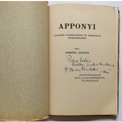   Ambrózy Ágoston: Apponyi. Adalékok lélekrajzához és nemzetközi munkásságához. - Dedikált