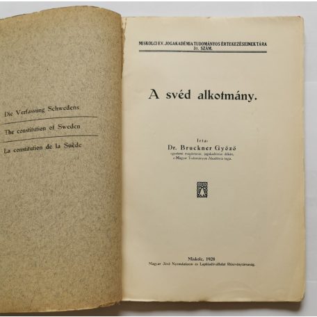 Bruckner Győző: A svéd alkotmány - Dedikált
