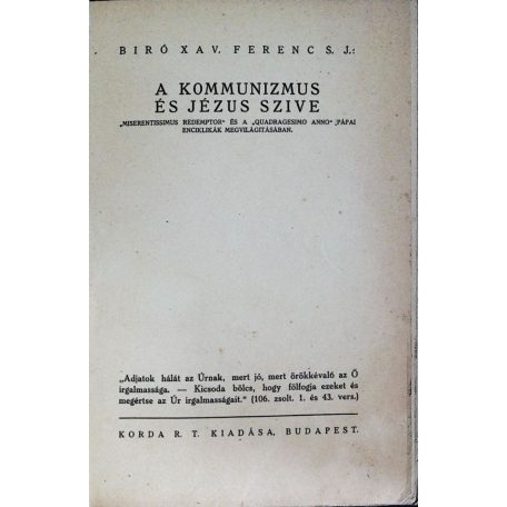 Biró Xav. Ferenc: A kommunizmus és Jézus szíve (Egyetlen kiadás!)