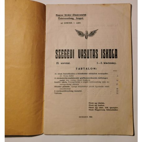 Szegedi Vasutas Iskola IX. sorozat 1-2. kiadmány (hiányos)