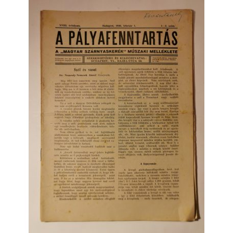 A pályafenntartás - VIII. évf. 1936 (1-4, 7-10. lapszámok)