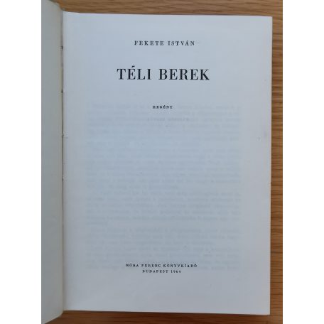 Fekete István: Téli berek (1964., második kiadás)