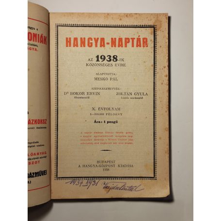 Hangya-naptár 1938