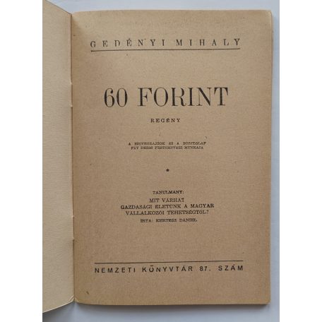 Gedényi Mihály: 60 forint Nemzeti könyvtár. V. évf. 87. sz.