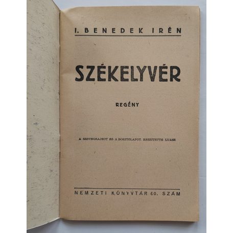 I. Benedek Irén: Székelyvér Nemzeti könyvtár. III. évf. 60. sz.