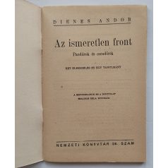   Dienes Andor: Az ismeretlen front- Pandúrok és csendőrök. Hét elbeszélés Nemzeti könyvtár. III. évf. 56. sz.