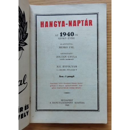 Meskó Pál: Hangya-naptár az 1940-ik szökő évre 
