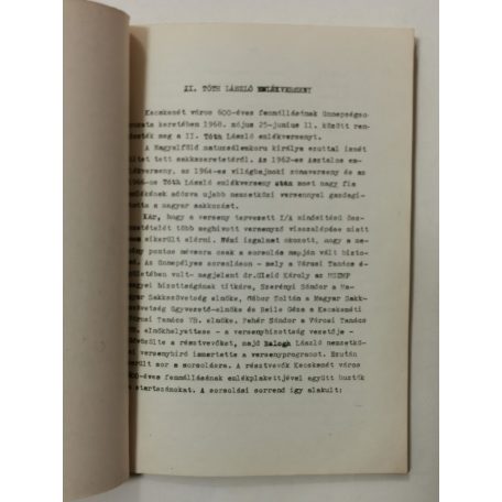 Tábor József (szerk.): A II. nemzetközi sakkverseny - Kecskemét 1968. május 25. - június 11.