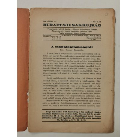 Budapesti Sakkujság I. évf. 17. sz. - 1934. október 22.