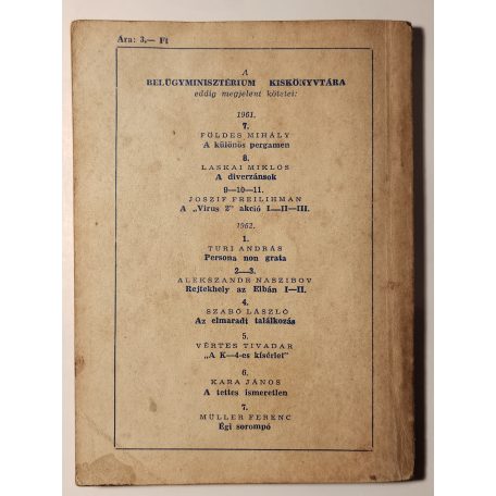 Müller Ferenc: Égi sorompó (Belügyminisztérium Kiskönyvtára 1962 7. sz.)
