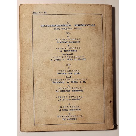 Müller Ferenc: Égi sorompó (Belügyminisztérium Kiskönyvtára 1962 7. sz.)