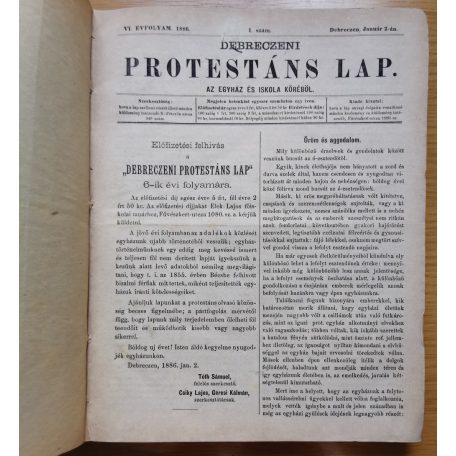Debreceni protestáns lap 1886. évfolyama