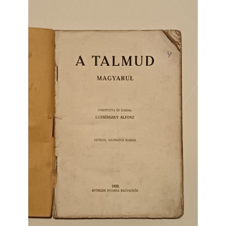 Luzsénszky Alfonz: A Talmud magyarul