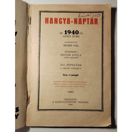 Zoltán Gyula (szerk.): Hangya-naptár 1940