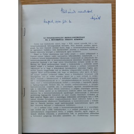 Berczik Árpád: Az összehasonlító irodalomtörténet és a műfordítás néhány problémája (Dedikált!)