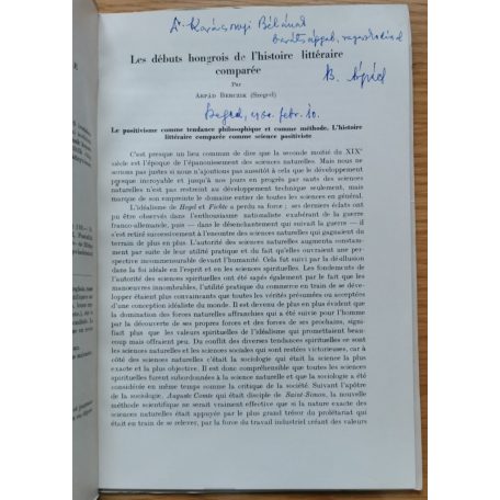 Berczik Árpád: Les débuts hongrois de l'histoire littéraire comparée (Dedikált!)